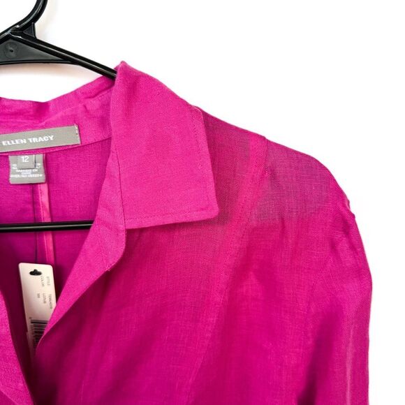 NWT Ellen Tracy 100% Linen Magenta Pink Long Sleeve Top Size 12 - Picture 4 of 8